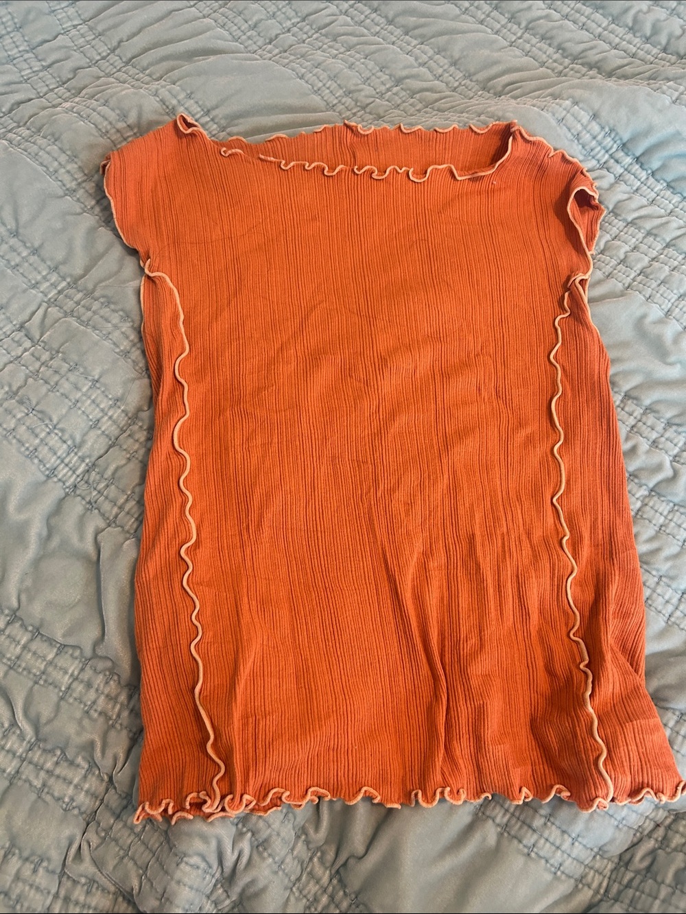 Orange Ruffled Edge Ribbed Top